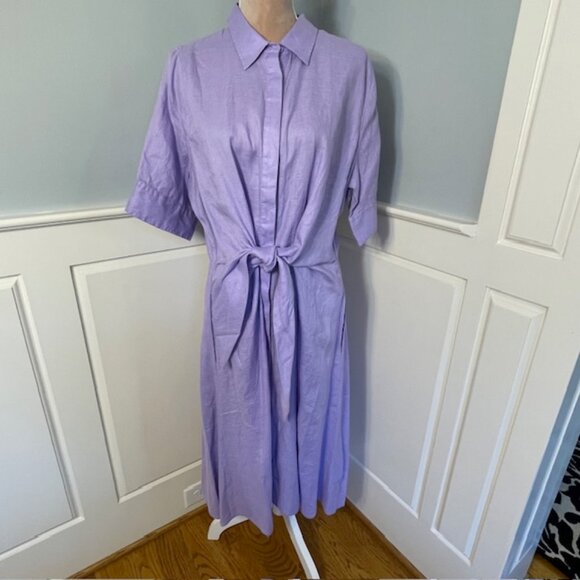 Lauren Ralph Lauren 100%  Linen Tie Waist Shirtdress Midi Lavender Plus Size 18 - Picture 3 of 9